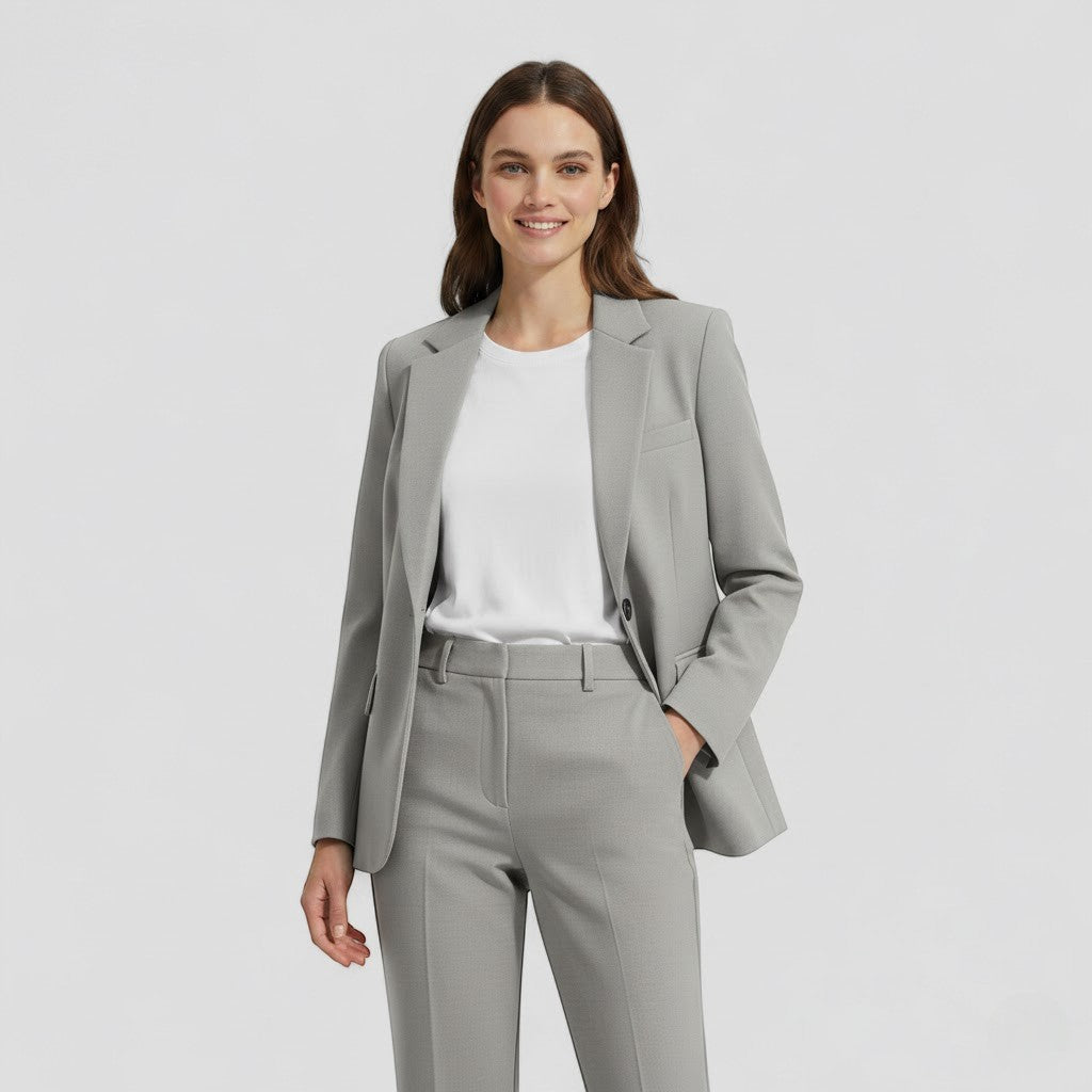 Blazer Set Women Tailored High Waist Straight Trousers – Business