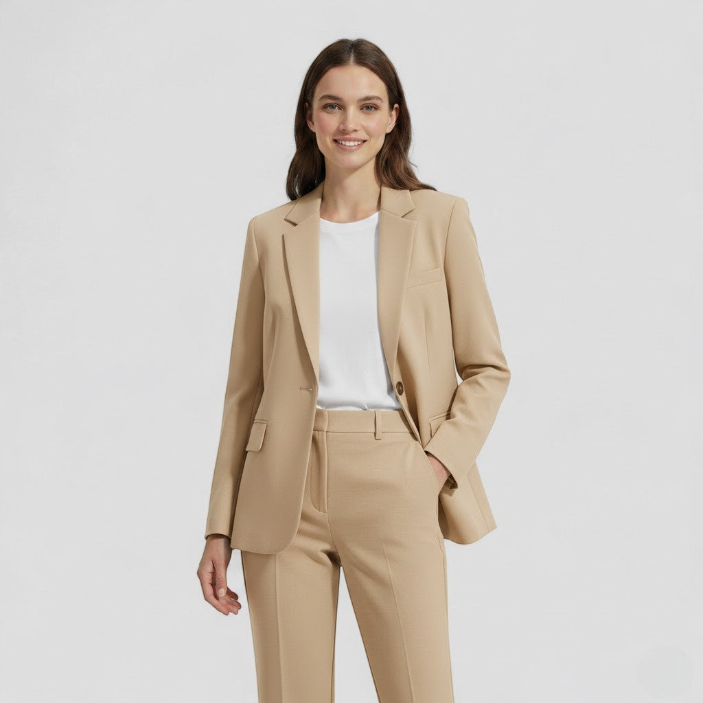 Blazer Set Women Tailored High Waist Straight Trousers – Business