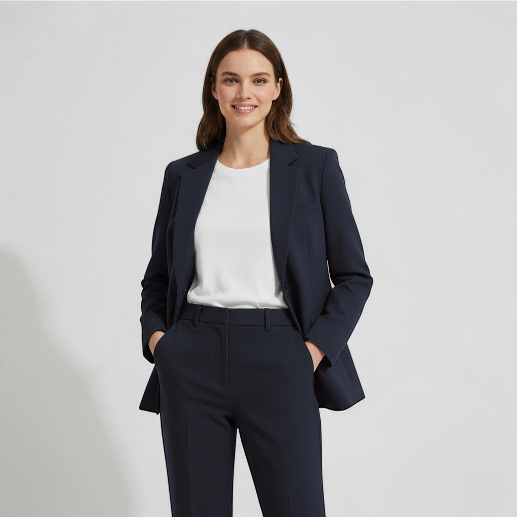 Blazer Set Women Tailored High Waist Straight Trousers – Business