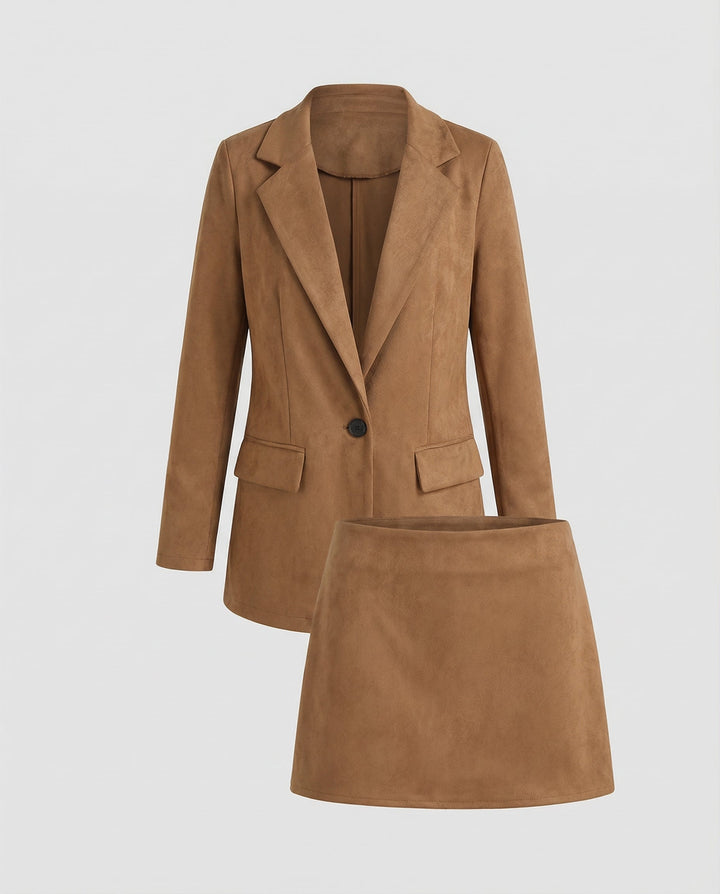 Blazer Set Women Tailored Suede Look Skirt – Business
