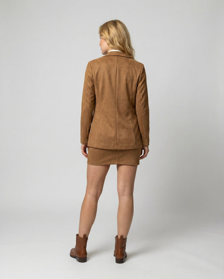 Blazer Set Women Tailored Suede Look Skirt – Business