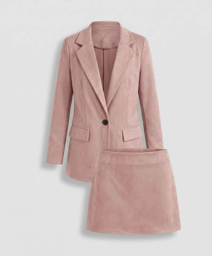 Blazer Set Women Tailored Suede Look Skirt – Business