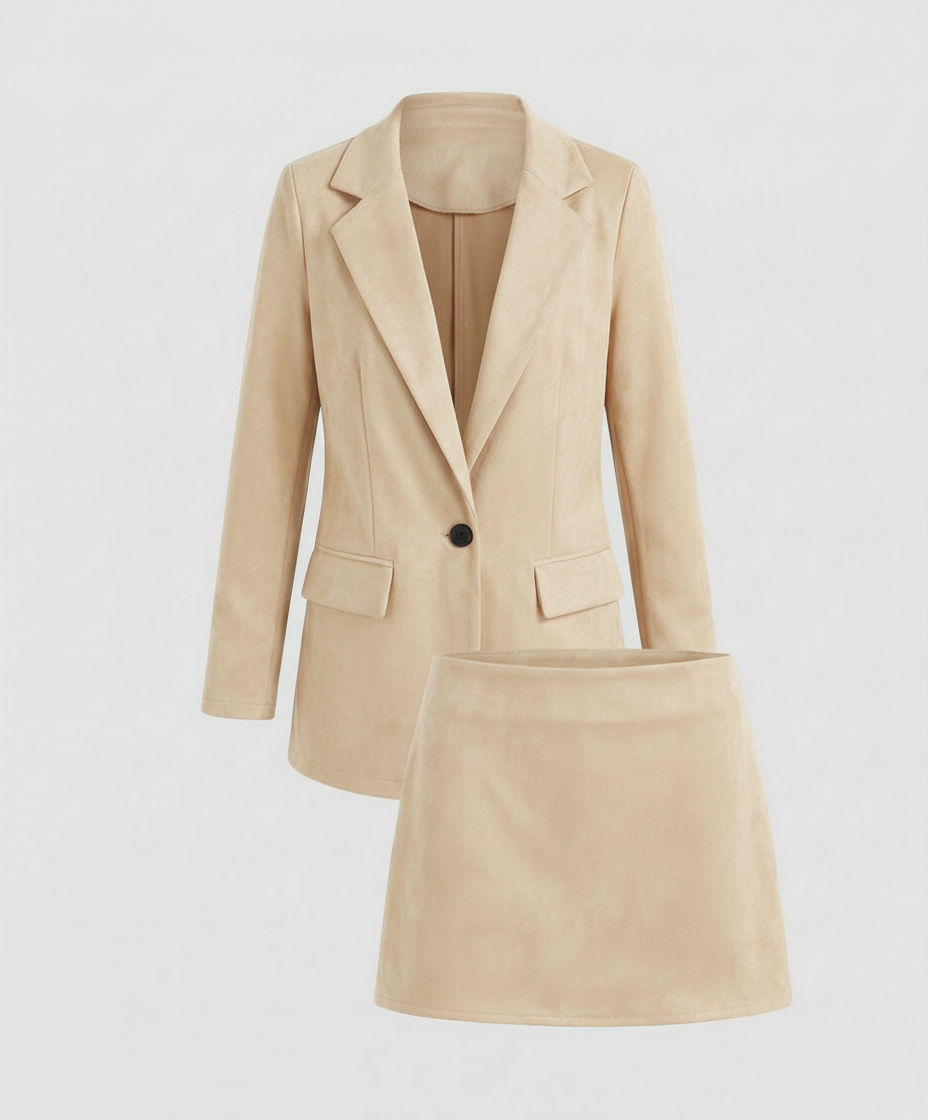 Blazer Set Women Tailored Suede Look Skirt – Business
