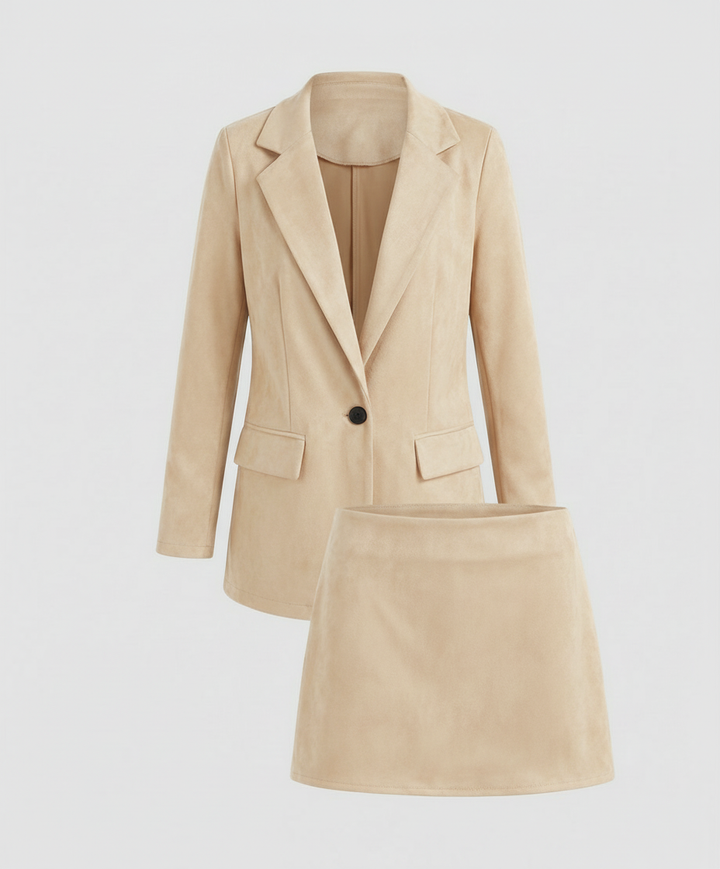 Blazer Set Women Tailored Suede Look Skirt – Business