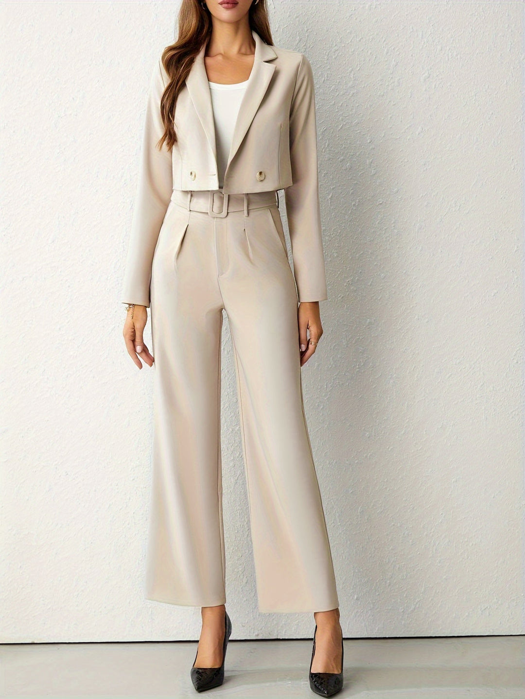 Blazer Set Women Cropped Blazer Wide Trousers – Wedding