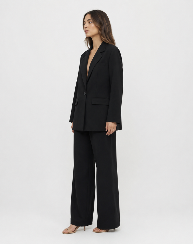 Blazer Set Women Tailored Wide Leg Trousers – Business