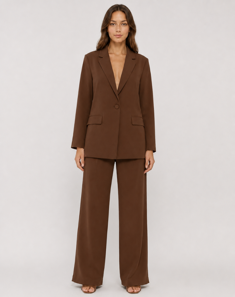 Blazer Set Women Tailored Wide Leg Trousers – Business