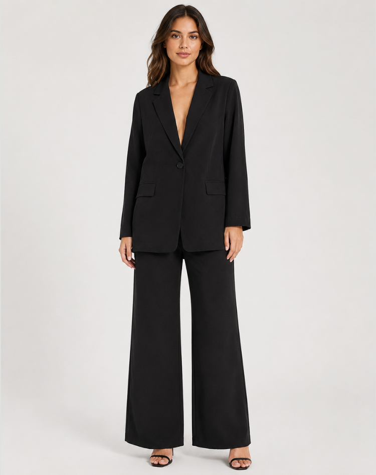 Blazer Set Women Tailored Wide Leg Trousers – Business
