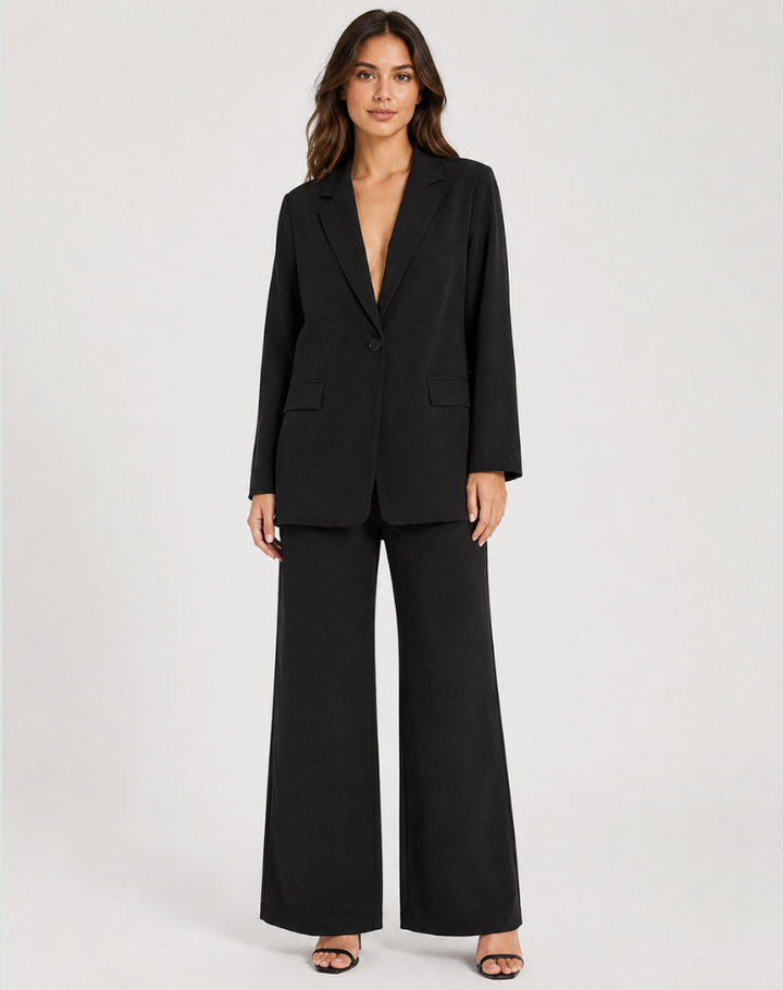 Blazer Set Women Tailored Wide Leg Trousers – Business