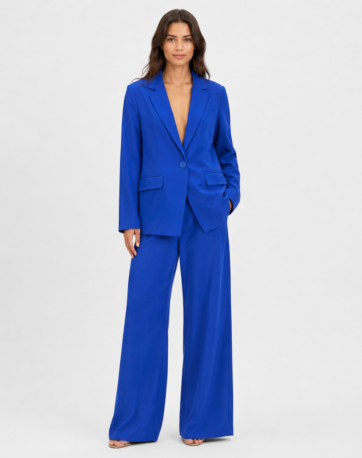Blazer Set Women Tailored Wide Leg Trousers – Business