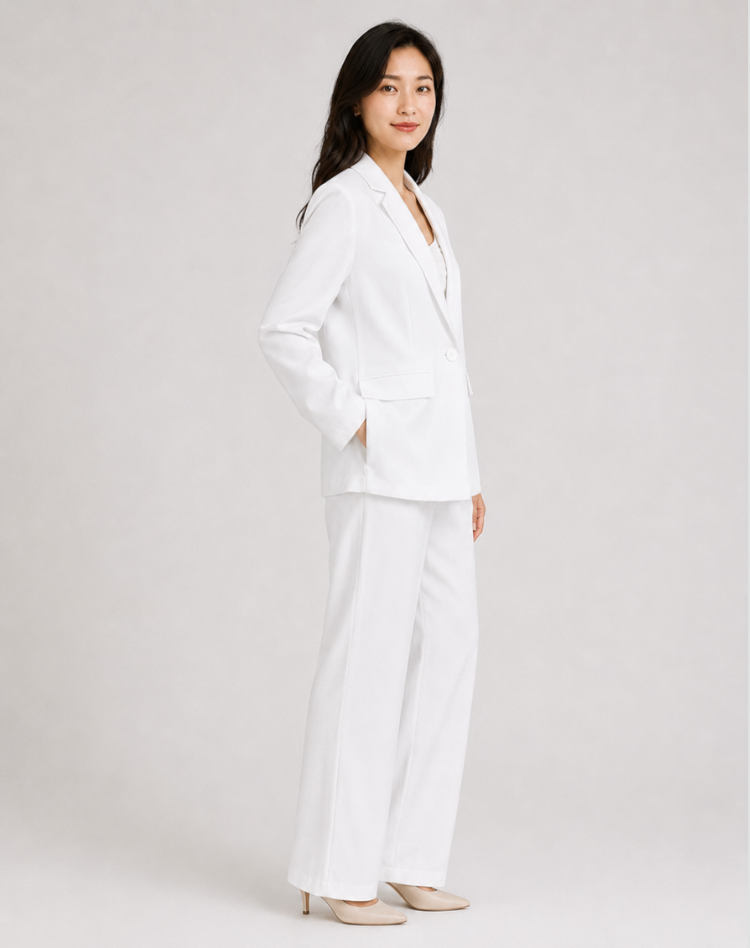 Blazer Set Women Tailored Wide Leg Trousers – Business