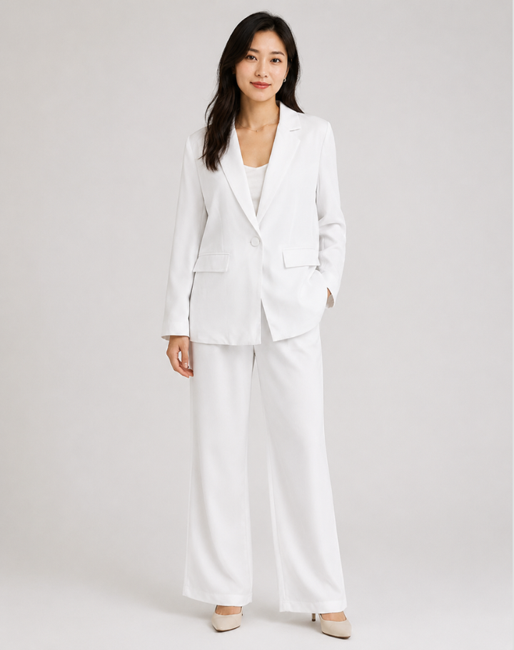 Blazer Set Women Tailored Wide Leg Trousers – Business