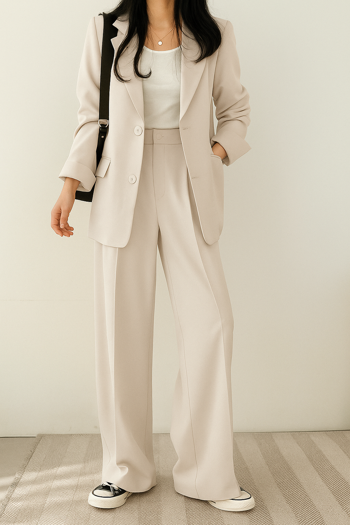 Blazer Set Women Oversized Wide Leg Trousers – Office