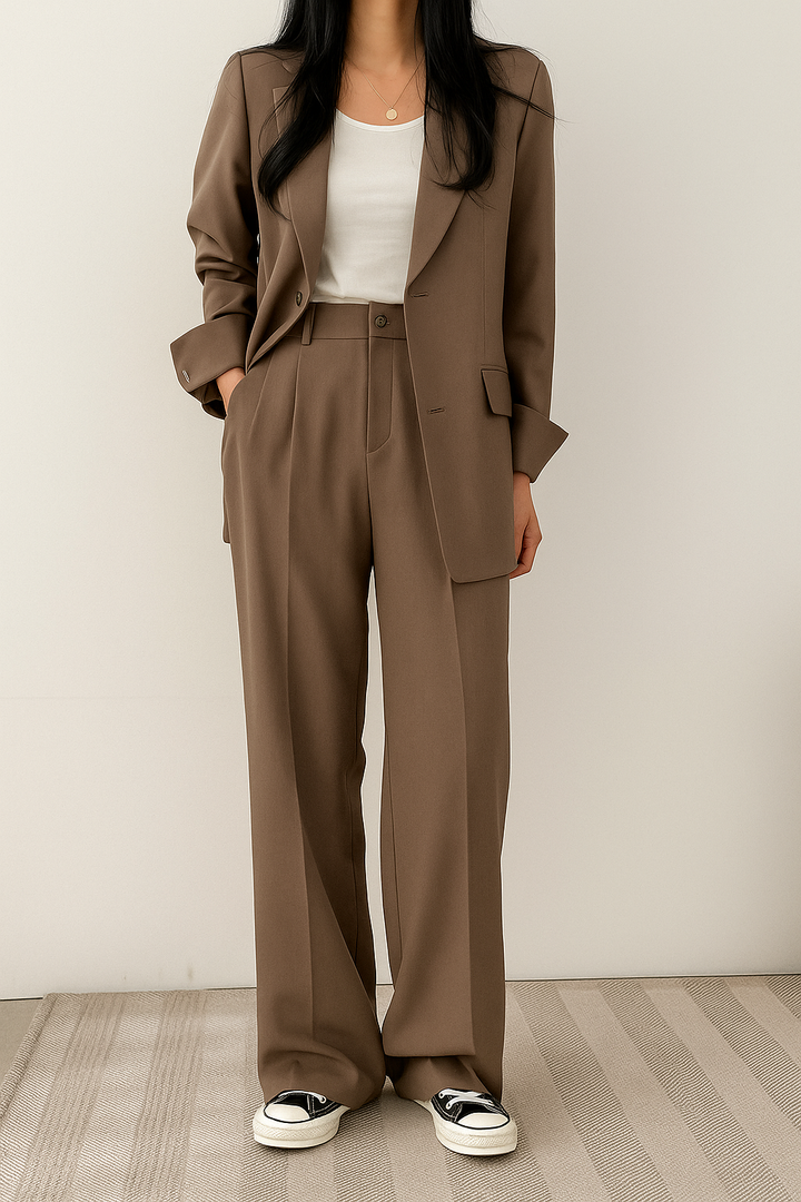 Blazer Set Women Oversized Wide Leg Trousers – Office