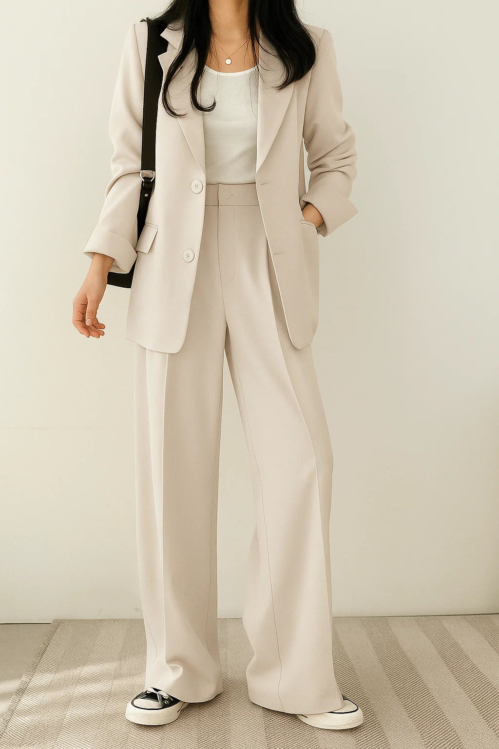 Blazer Set Women Loose Fit Wide Leg Trousers – Business
