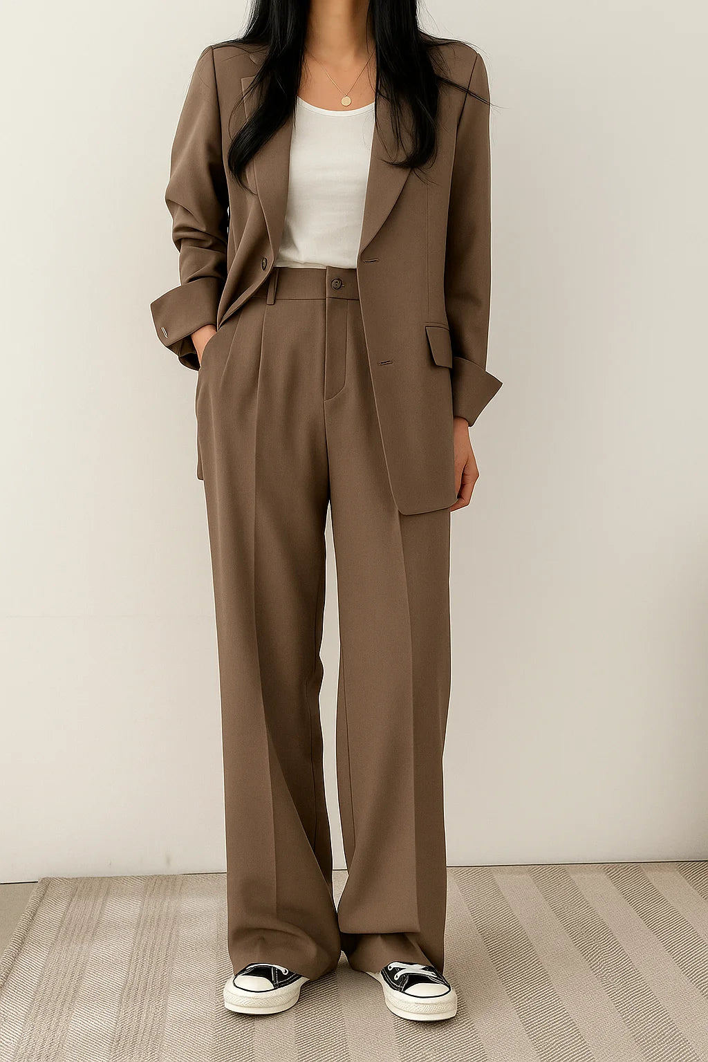 Blazer Set Women Loose Fit Wide Leg Trousers – Business