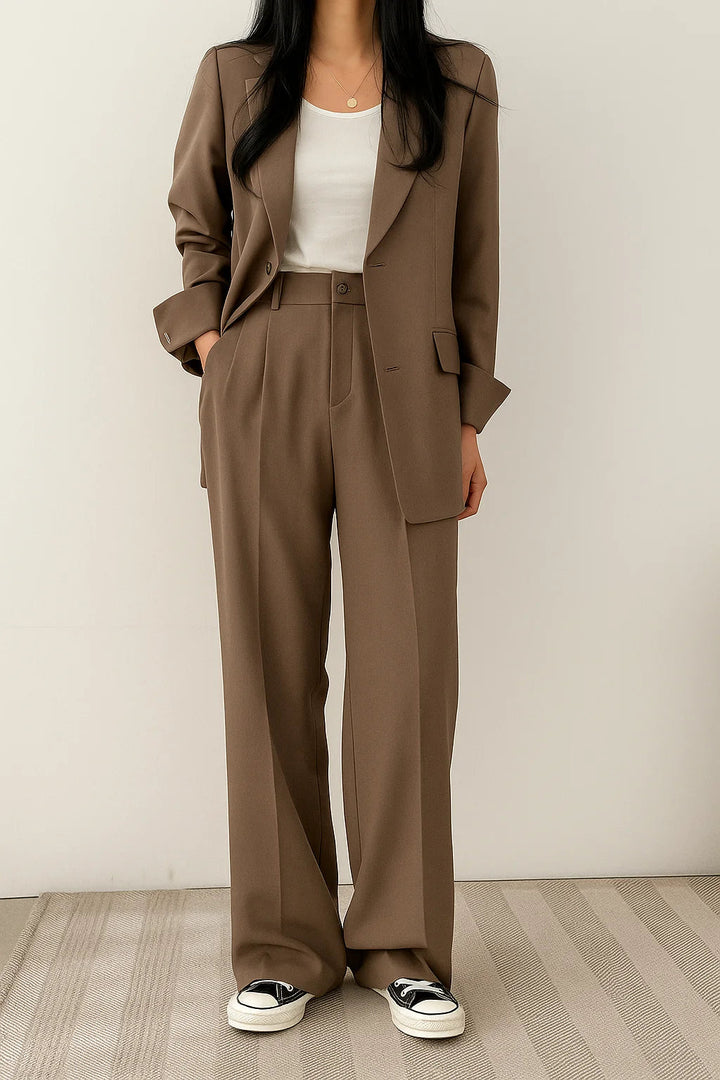 Blazer Set Women Loose Fit Wide Leg Trousers – Business