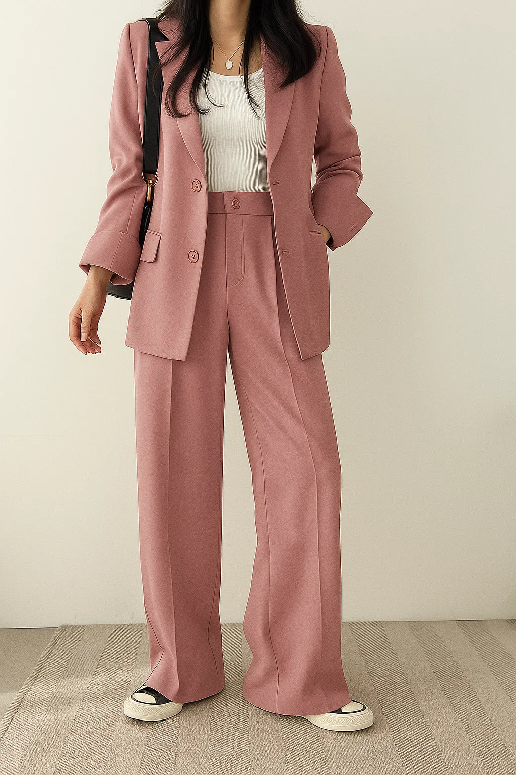 Blazer Set Women Loose Fit Wide Leg Trousers – Business