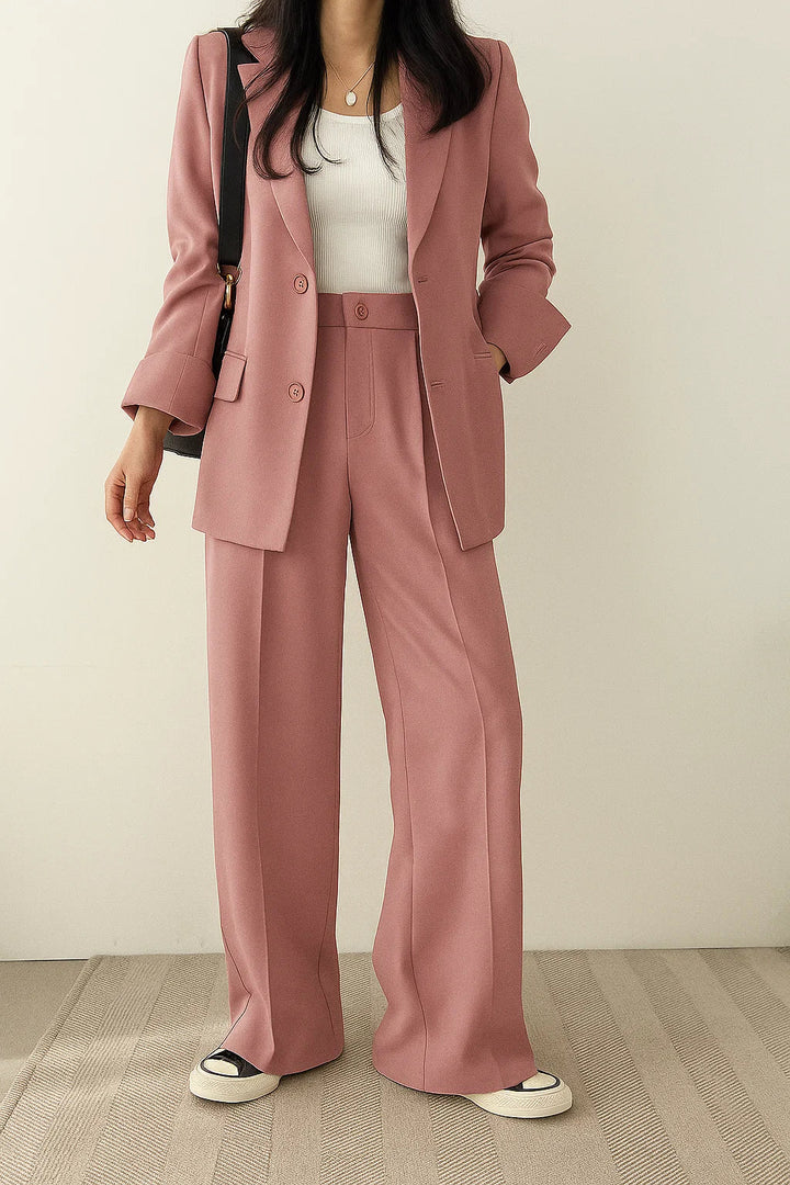 Blazer Set Women Loose Fit Wide Leg Trousers – Business