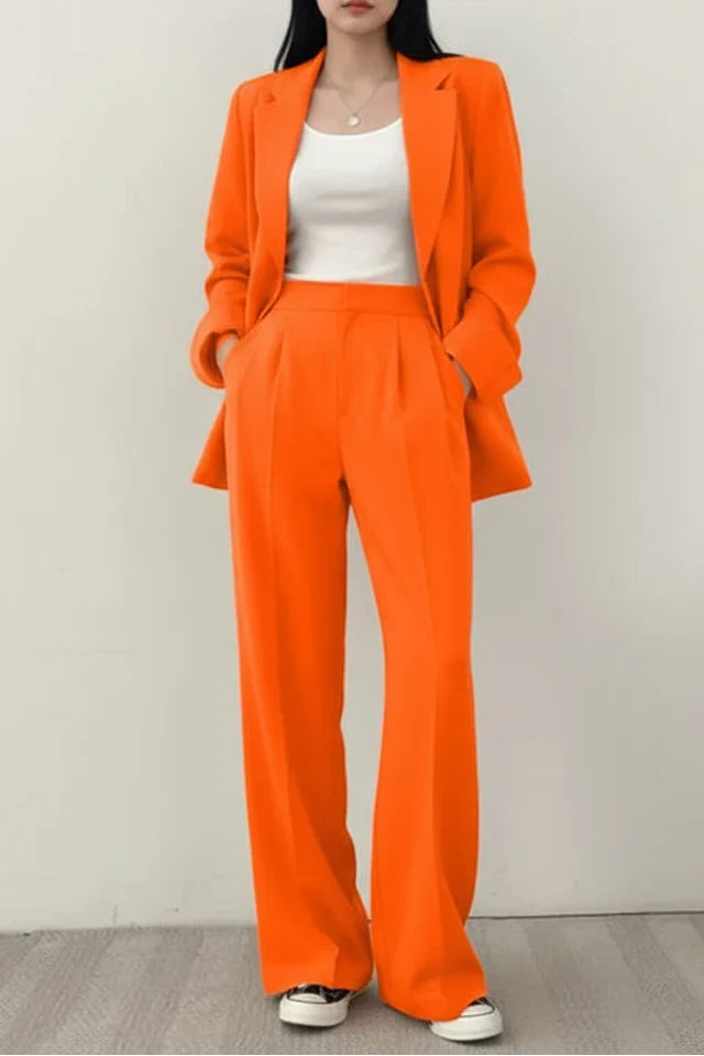 Blazer Set Women Loose Fit Wide Leg Trousers – Business