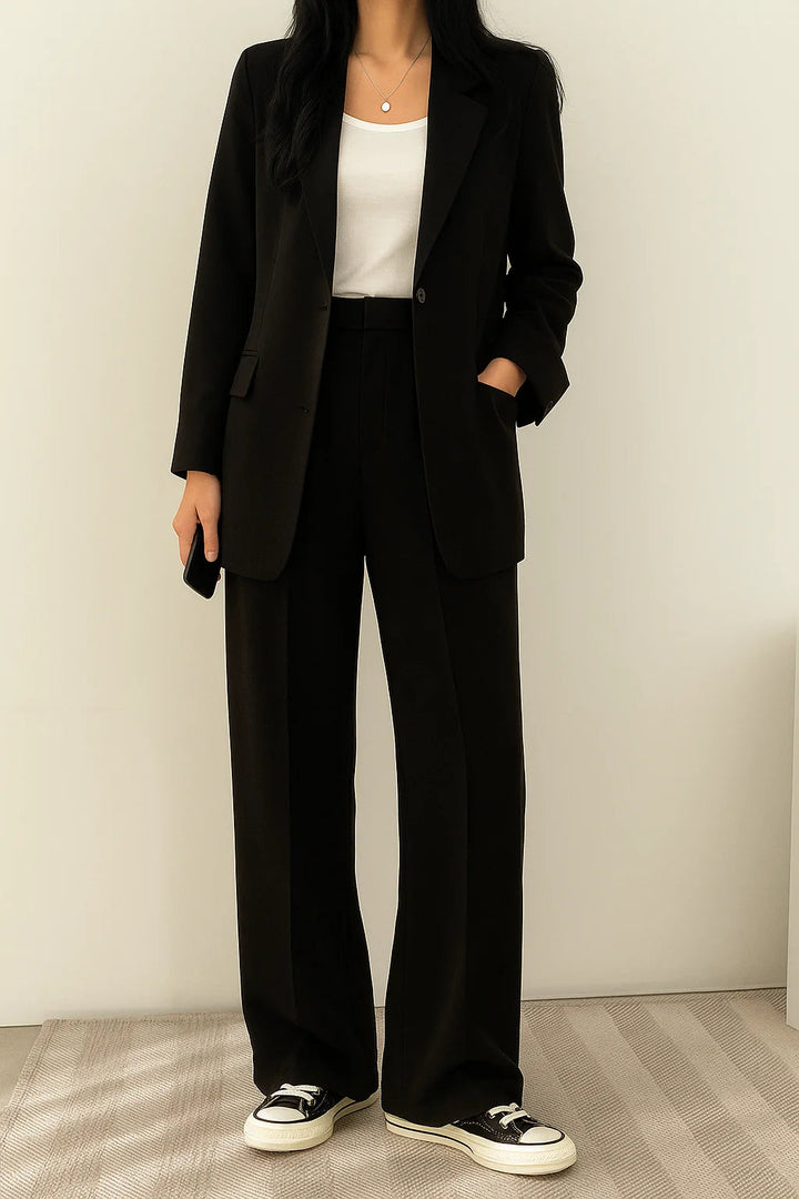 Blazer Set Women Loose Fit Wide Leg Trousers – Business