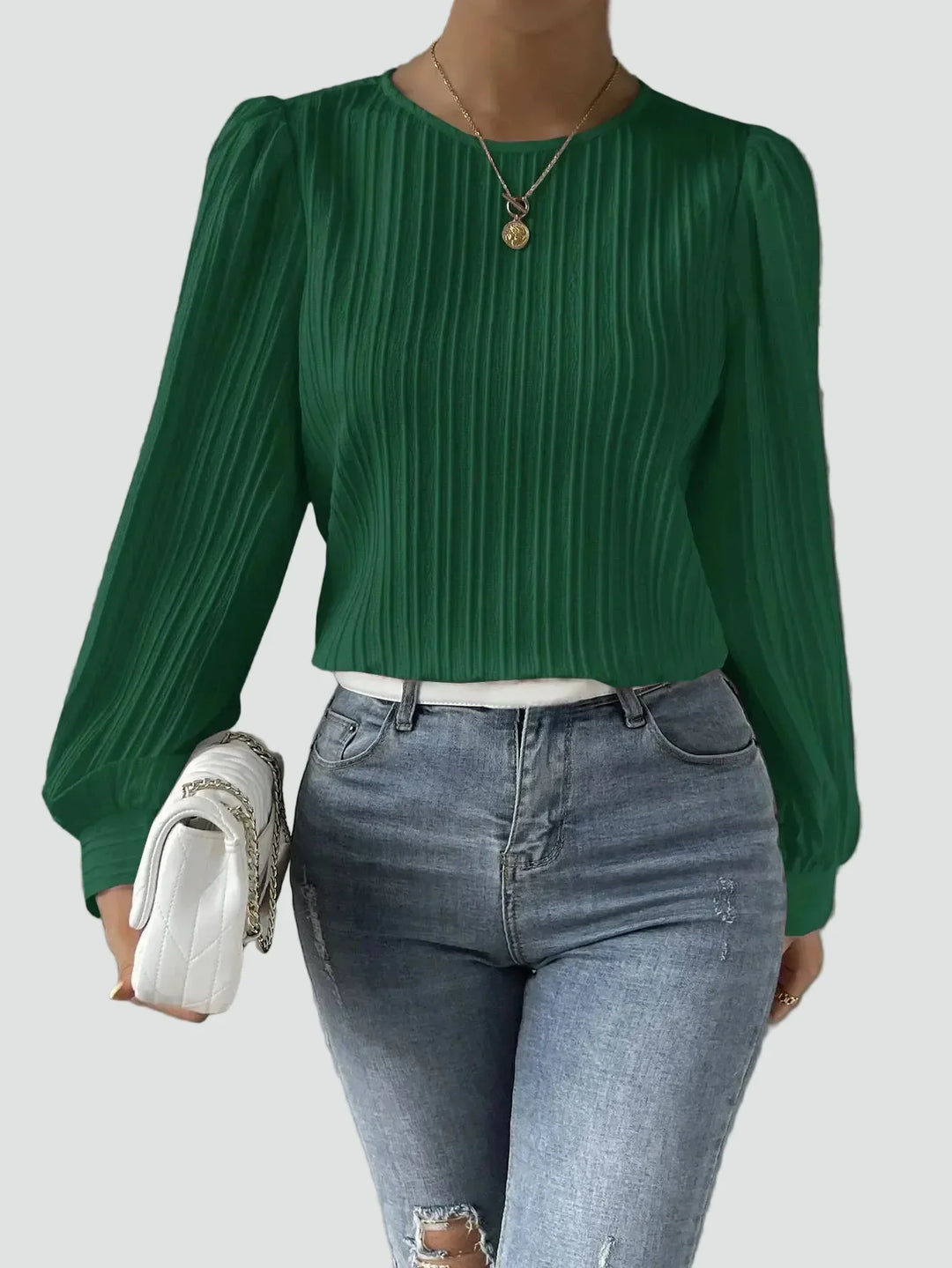 Blouse Women Pleated Puff Sleeve Fabric – Office