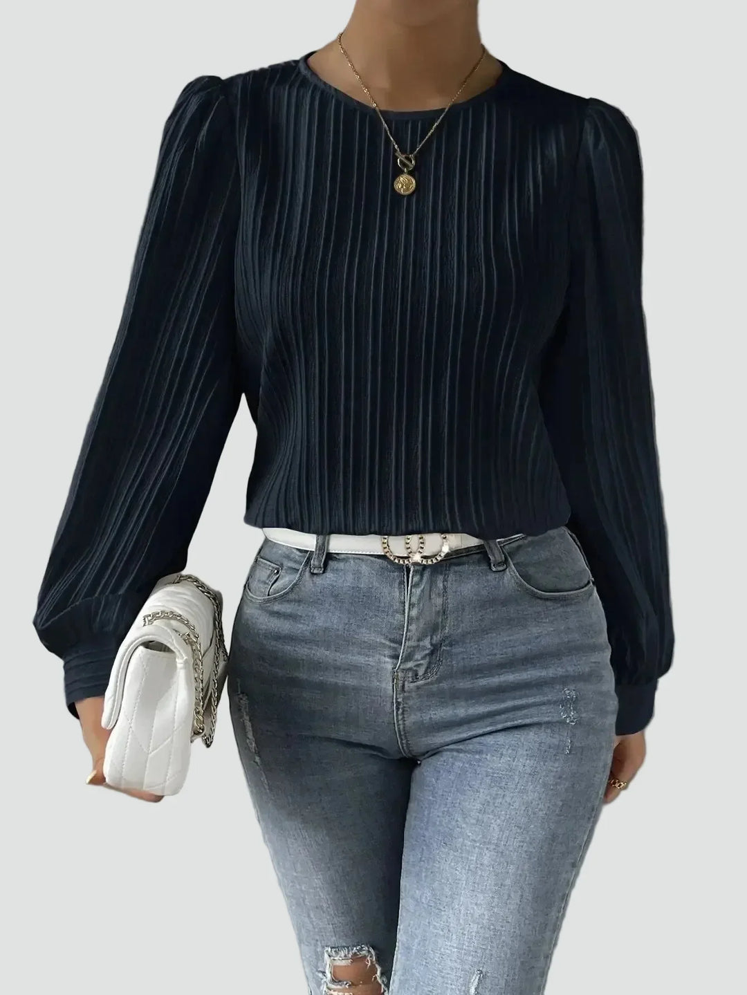 Blouse Women Pleated Puff Sleeve Fabric – Office