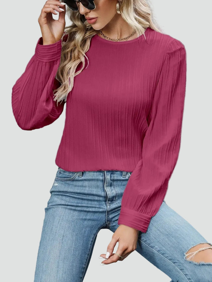 Blouse Women Pleated Puff Sleeve Fabric – Office