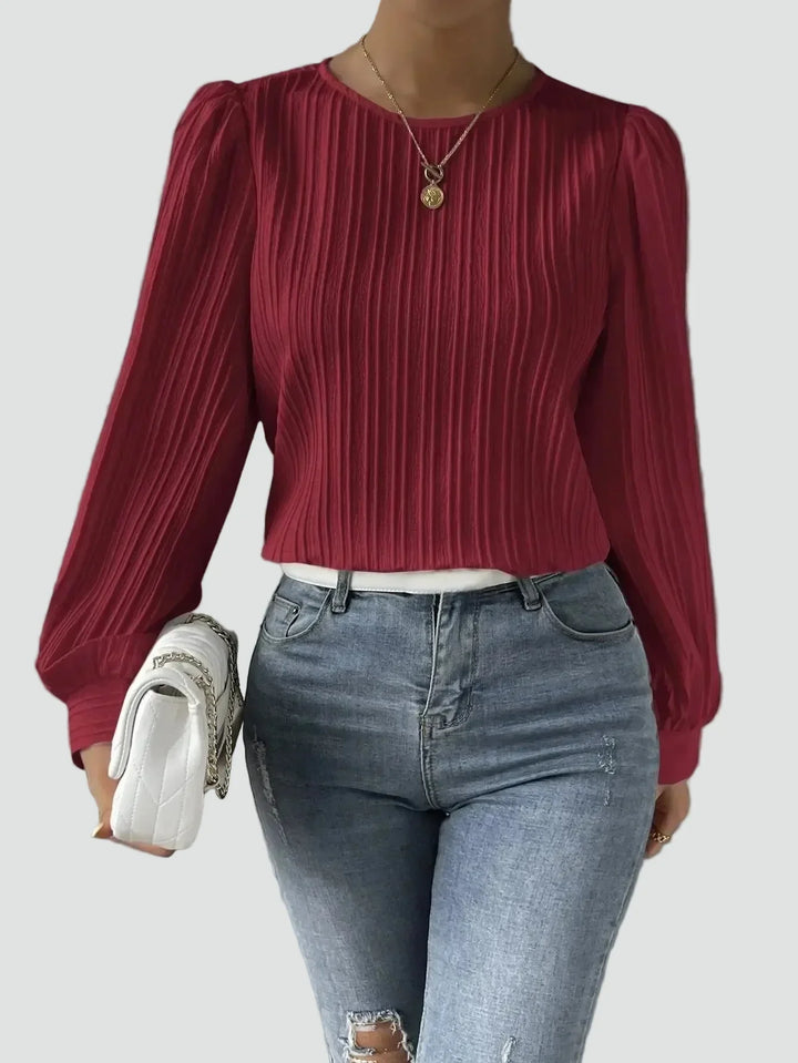 Blouse Women Pleated Puff Sleeve Fabric – Office