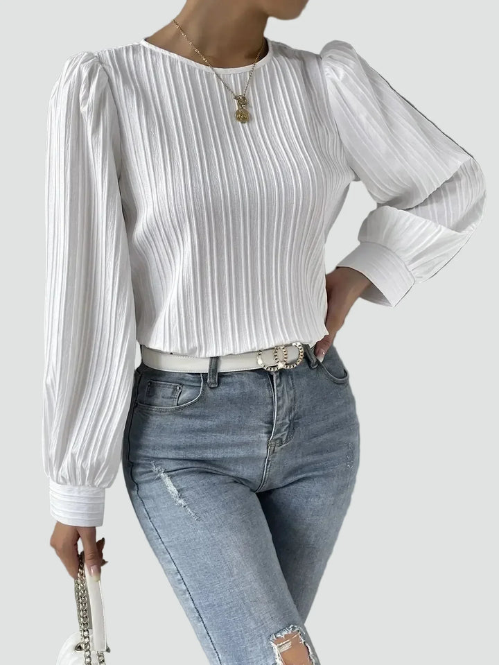 Blouse Women Pleated Puff Sleeve Fabric – Office