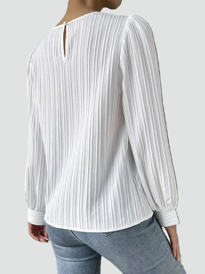 Blouse Women Pleated Puff Sleeve Fabric – Office