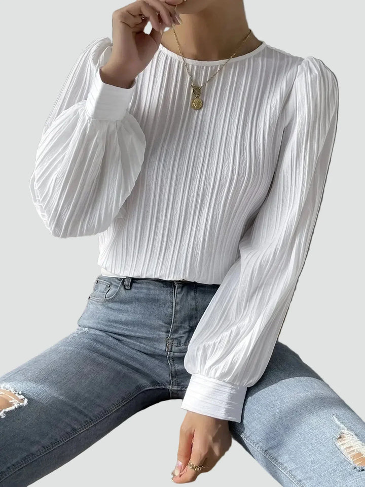 Blouse Women Pleated Puff Sleeve Fabric – Office
