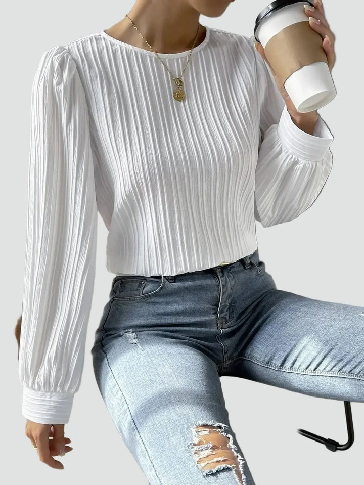 Blouse Women Pleated Puff Sleeve Fabric – Office