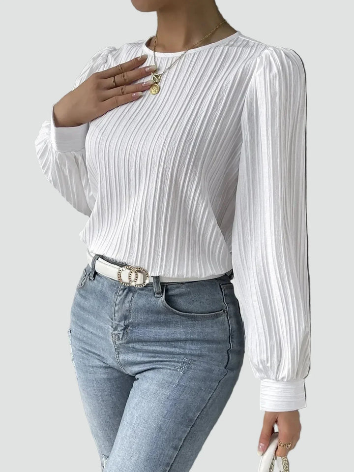 Blouse Women Pleated Puff Sleeve Fabric – Office