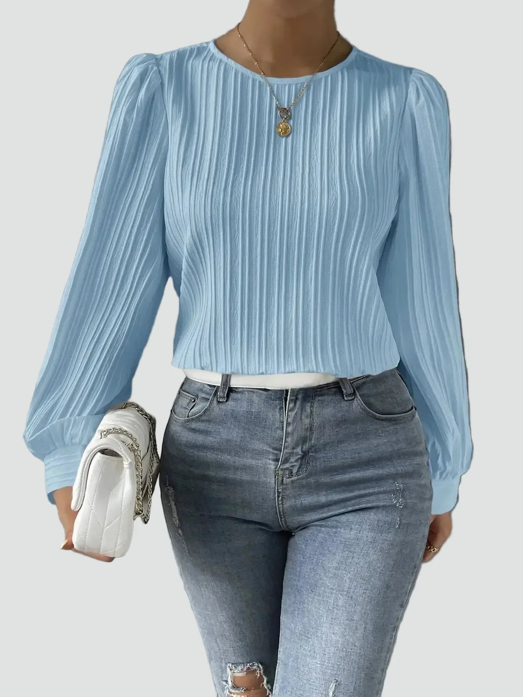 Blouse Women Pleated Puff Sleeve Fabric – Office