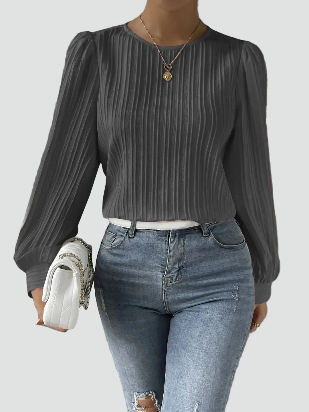 Blouse Women Pleated Puff Sleeve Fabric – Office