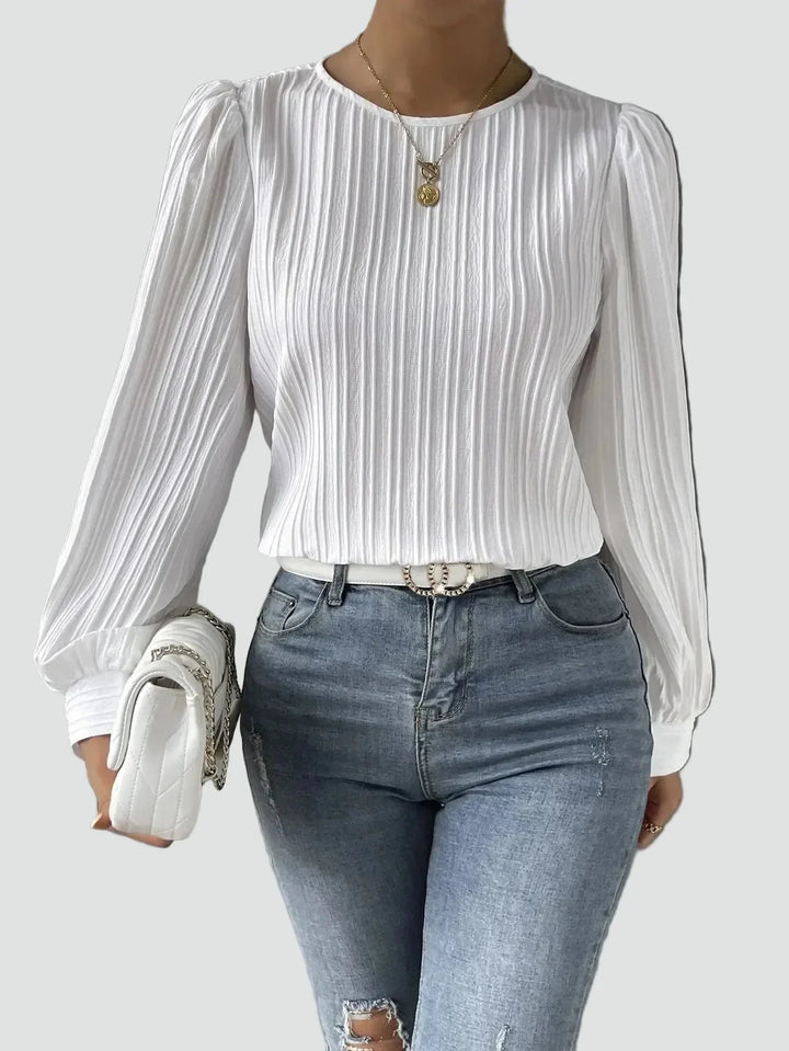 Blouse Women Pleated Puff Sleeve Fabric – Office