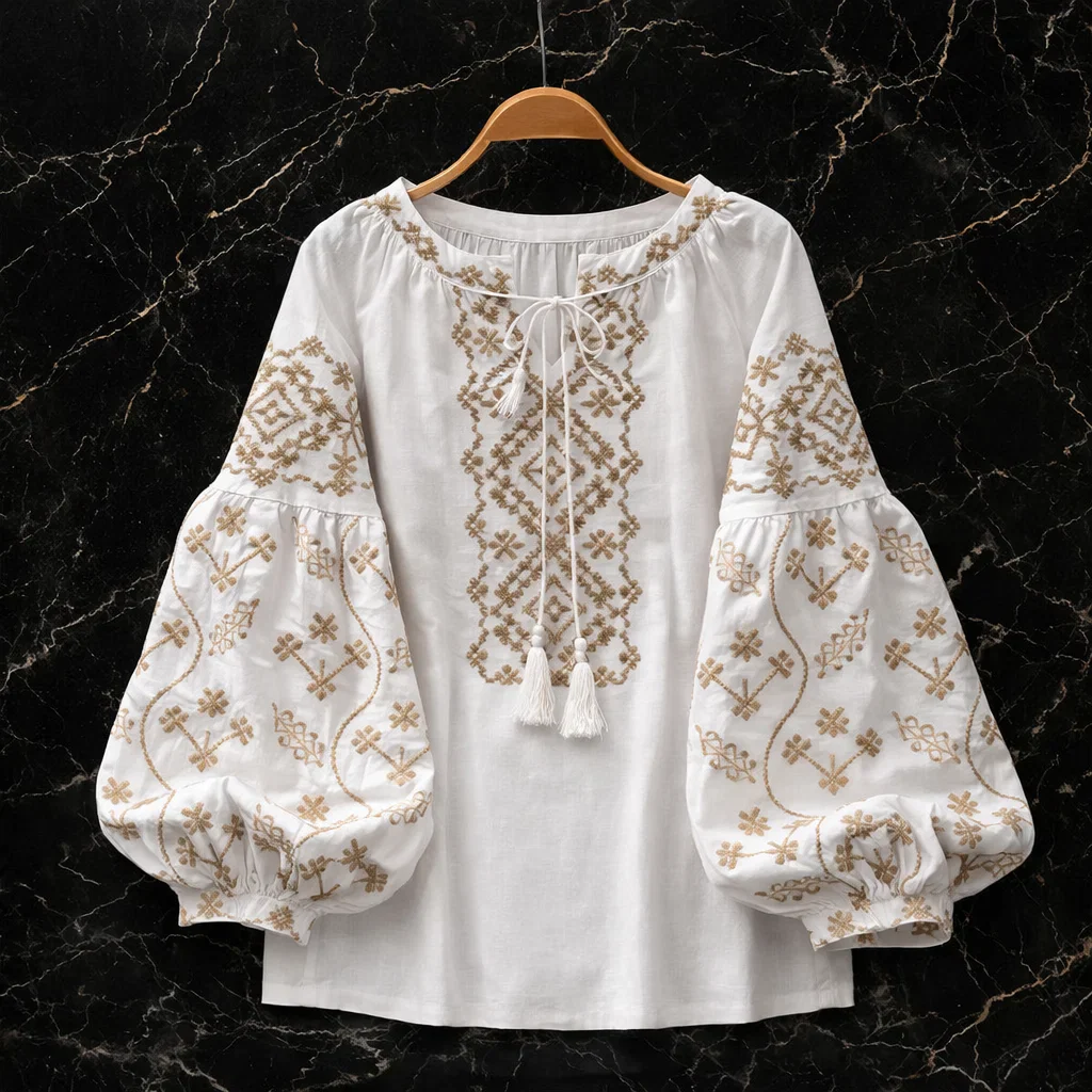 Blouse Women Embroidered Linen – Summer