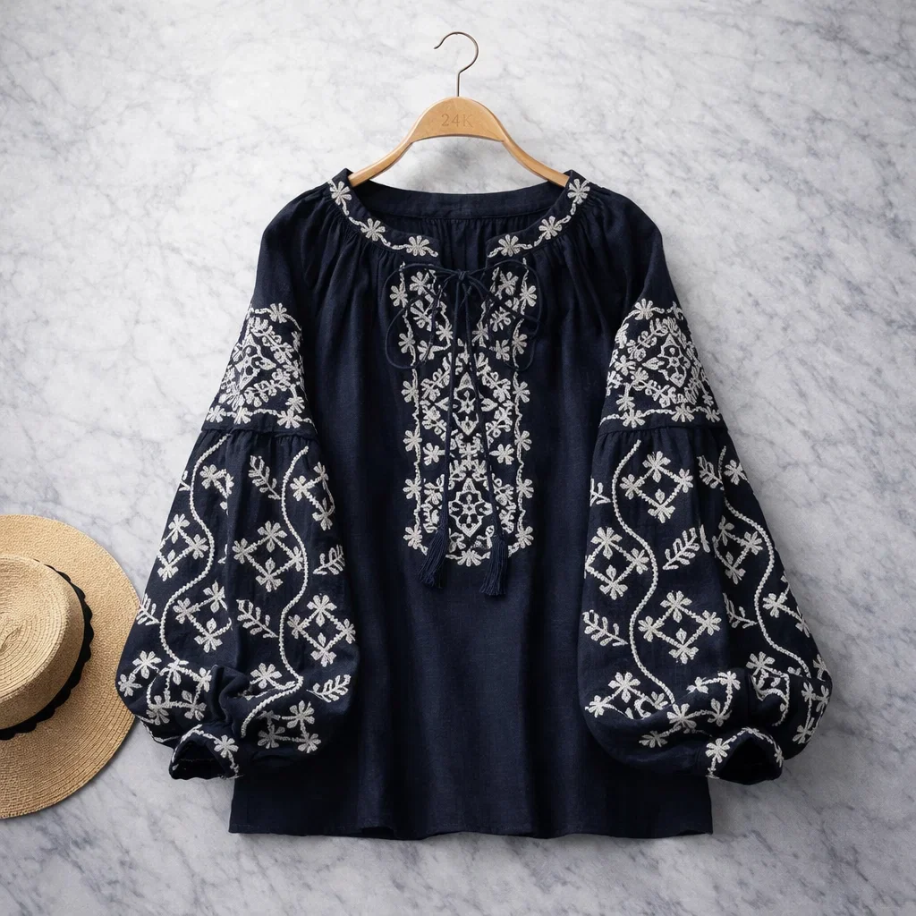 Blouse Women Embroidered Linen – Summer