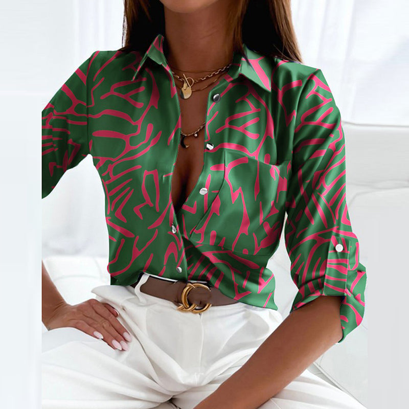 Blouse Women Wrap Collar Print – Office