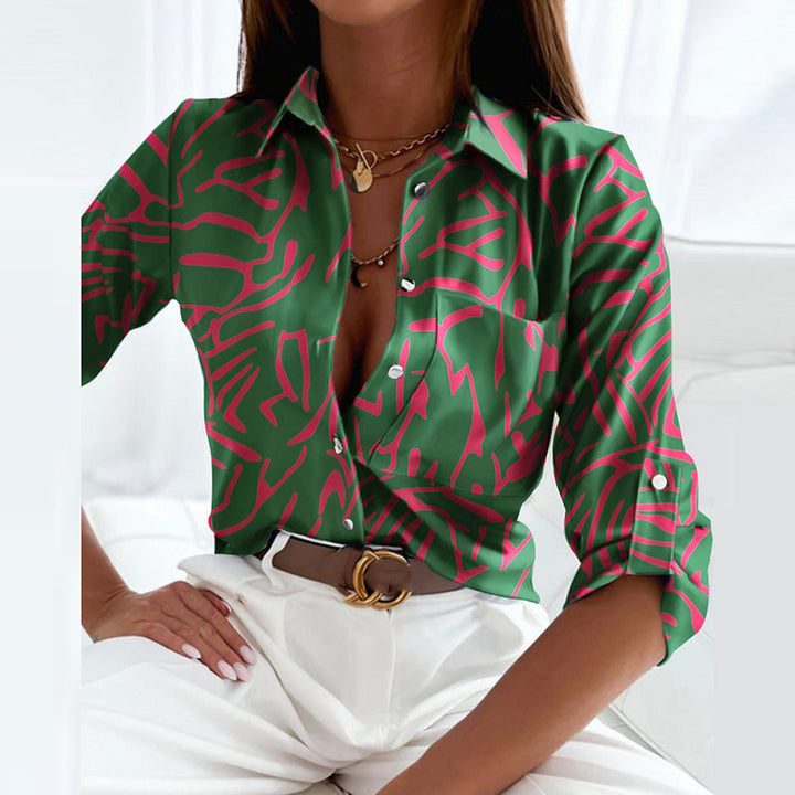 Blouse Women Wrap Collar Print – Office