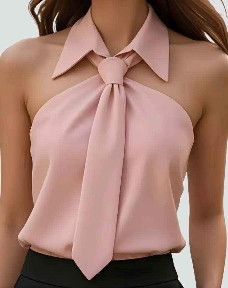 Blouse Women Sleeveless with Collar and Bow – Office