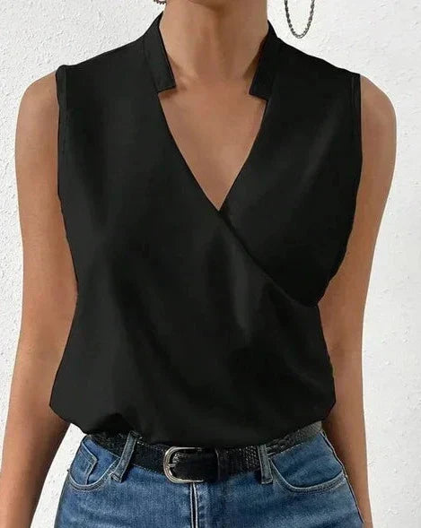 Blouse Women Sleeveless Wrap Style Polyester – Office