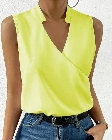 Blouse Women Sleeveless Wrap Style Polyester – Office
