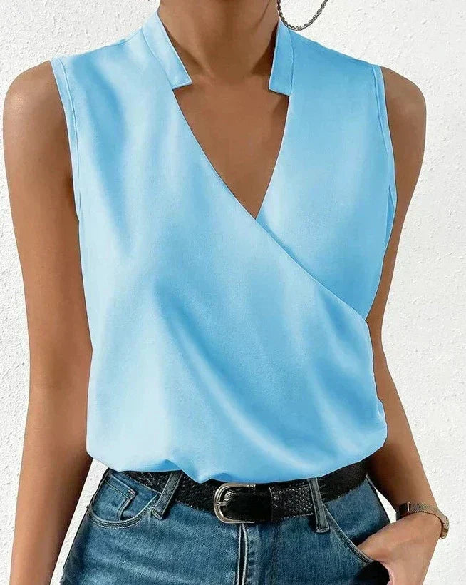Blouse Women Sleeveless Wrap Style Polyester – Office