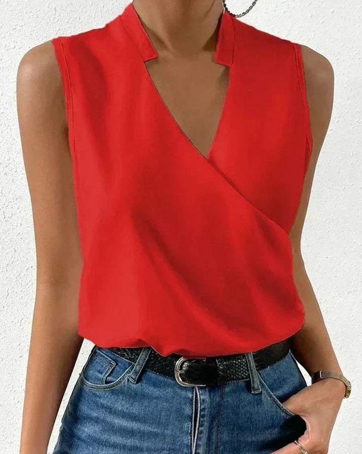Blouse Women Sleeveless Wrap Style Polyester – Office