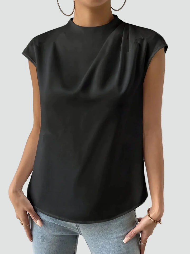 Blouse Women Sleeveless Satin Stand-Up Collar – Office