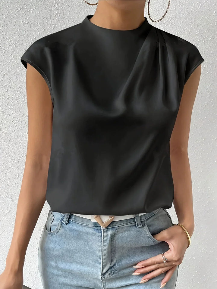 Blouse Women Sleeveless Satin Stand-Up Collar – Office