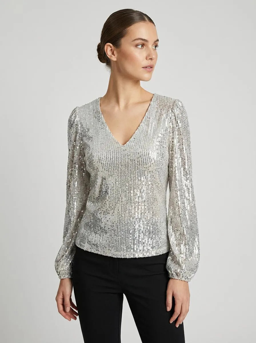 Blouse Women V-Neck Sequin – Party