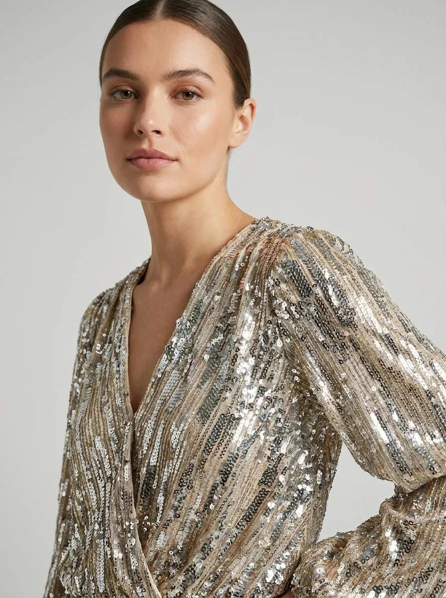 Blouse Women V-Neck Sequin – Party